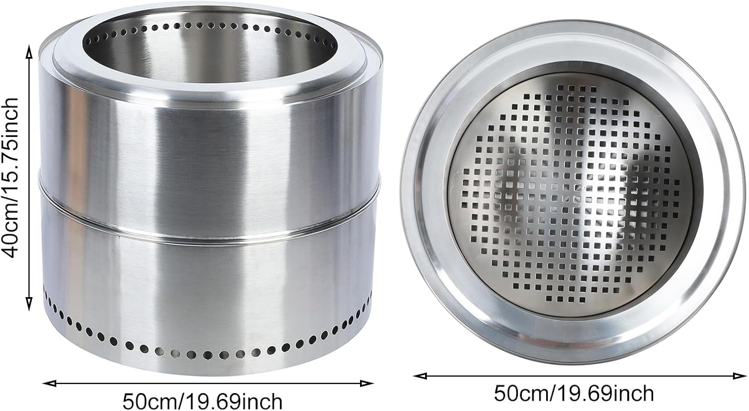 20inch Smokeless Firepit, Wood Burning BBQ Firepit, Stainless Steel Portable Outdoor Fireplace with Ash Tray, Bonfire Firepit for Outside Camping (20'')