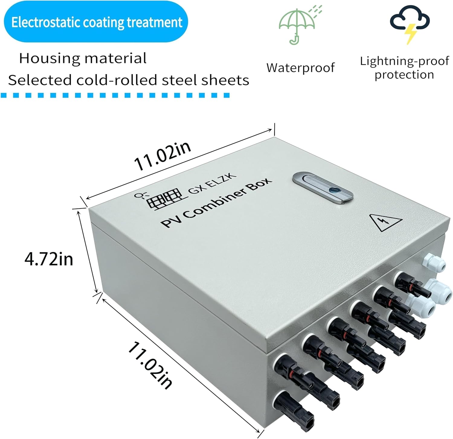 Hardcover 6 Strings Solar Combiner Box 80A DC Main Circuit Breaker with Power Surge and 16A Circuit Breaker This PV Combiner Box is Suitable for On/Off-Grid Solar Power