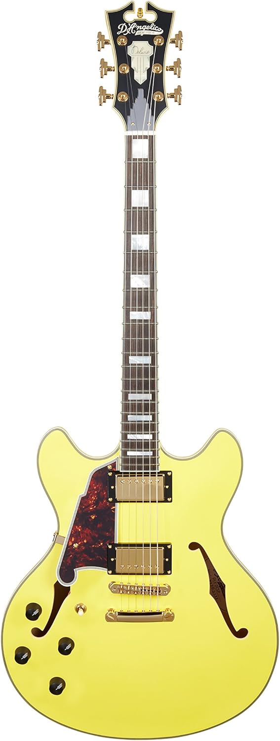 D'Angelico Deluxe DC Semi-Hollow Lefty Electric Guitar - Matte Electric Yellow