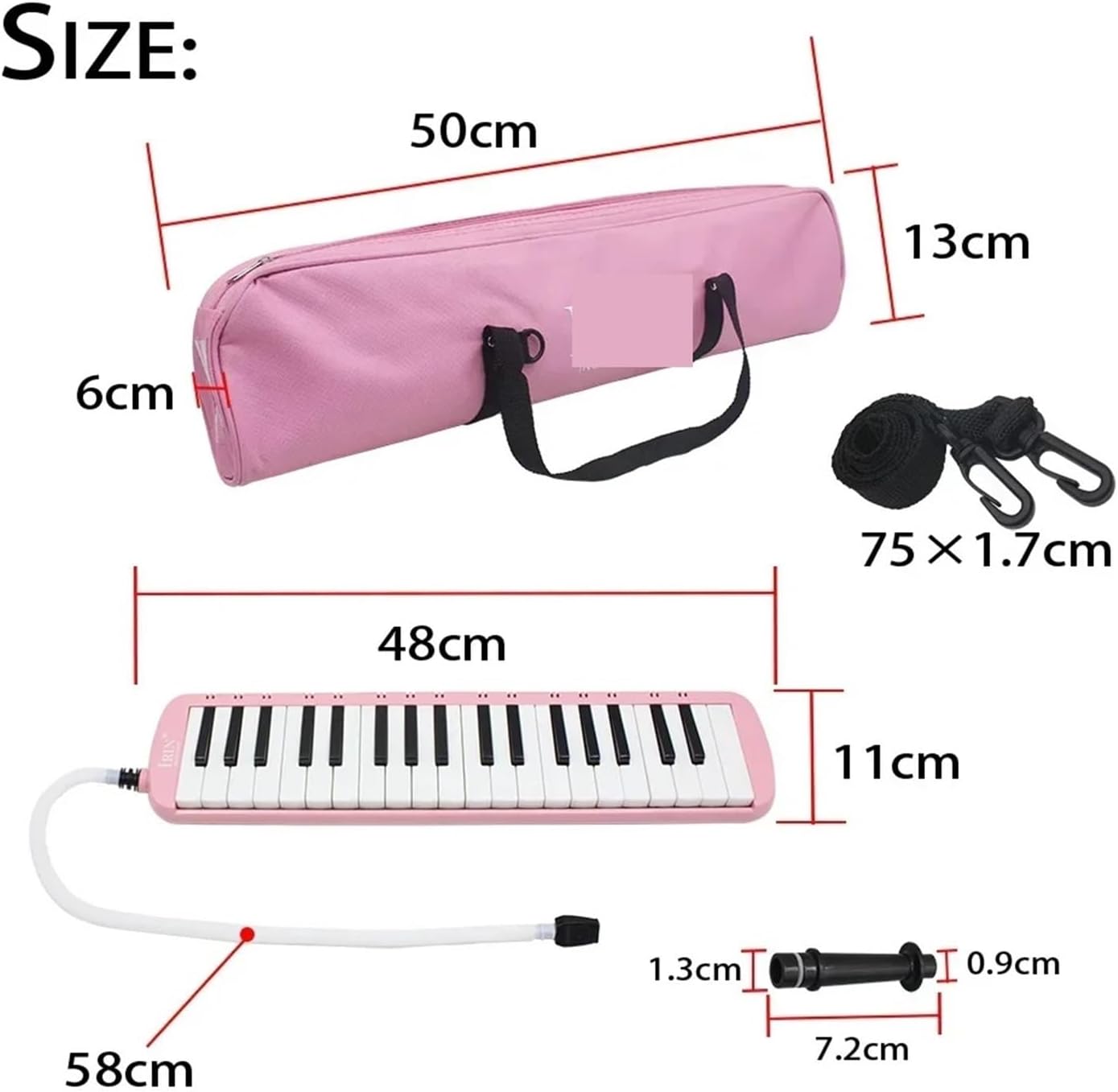 Melodica 37-Key Melodica Portable Tone Piano Mouth Organ Harmonica Pianica Keyboards Instrument With Windpipe Backstrap(Pink)