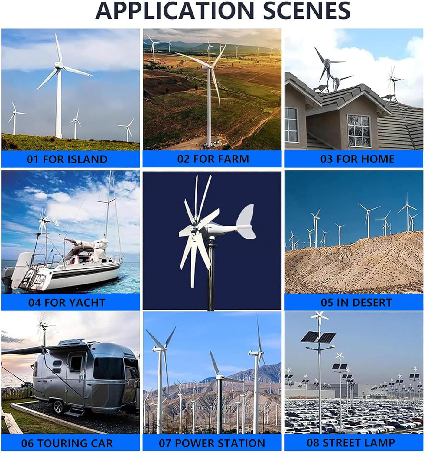 3000W Wind Turbine Generator,12V 24V 48V 220V Renewable Energy Wind Generator,8-Blade Wind Power Generator with MPPT Controller,Suitable for Home,Farm,RVs,Boats 24V