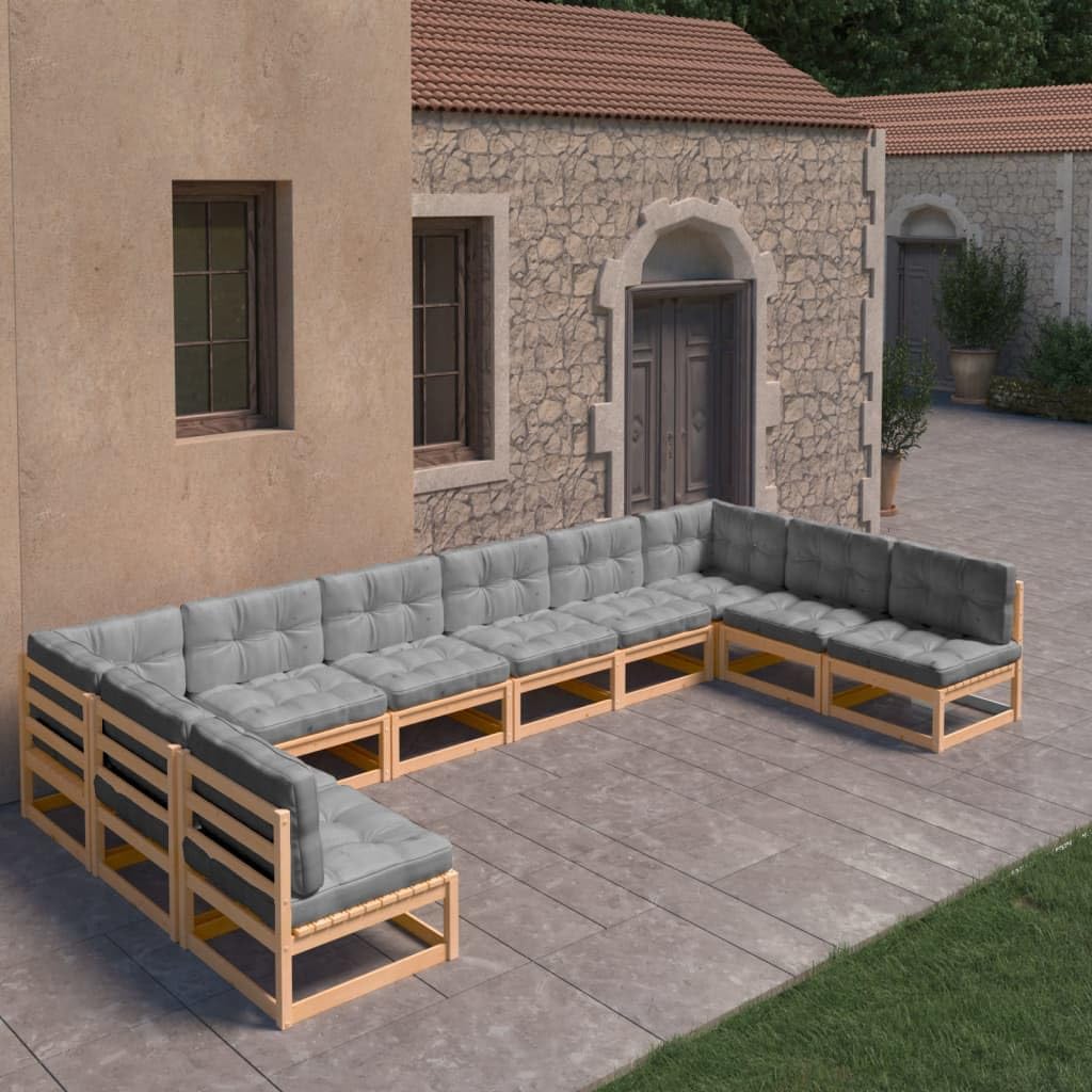 Patio Set 10 Piece Patio Lounge Set with Cushions Solid Wood Pine