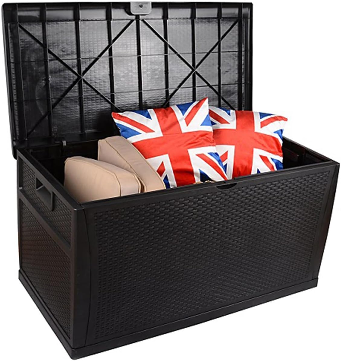 104 Gallon Plastic Deck Box-Organization and Storage for Patio Furniture Outdoor Cushions,Padlock for Patio Furniture, Patio Cushions, Gardening Tools, Pool Supplies, Waterproof and UV Resistant ( Col