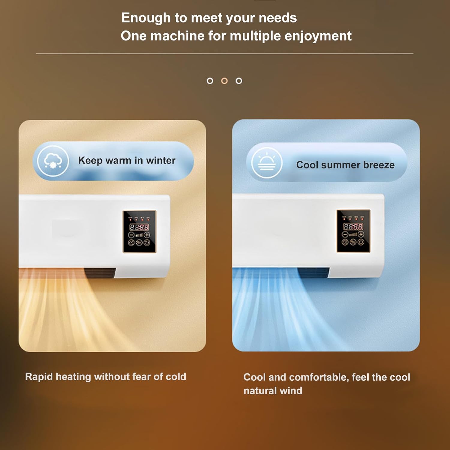 ZJchao Small Dual Use Electric Heater Fan, Electric Air Conditioner Space Heater Fan Heating Wall Mount Indoor Wind and Heater Air Conditioning for Bedroom Living Room