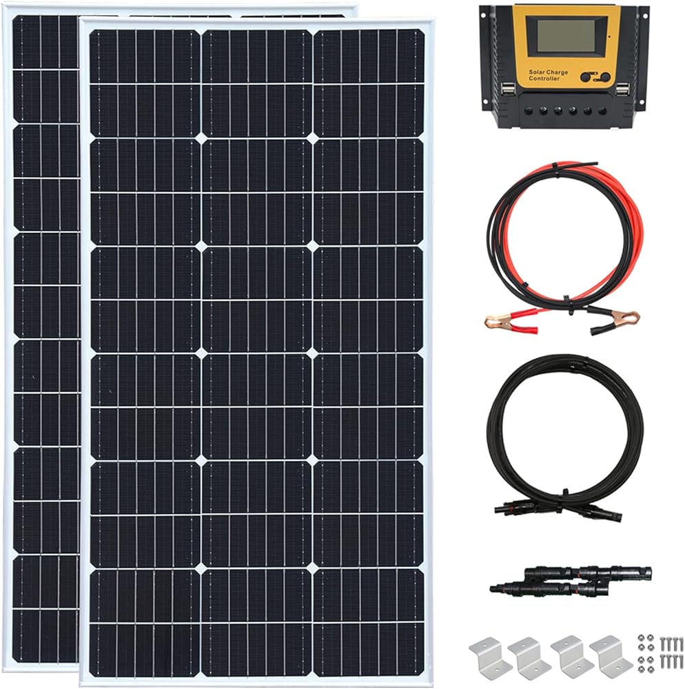 200 Watt 12Volt/24Volt Solar Panel Kit 2X100W Monocrystalline Module 20A Charge Controller for RV, Boats, Trailer, Camper,Off-Grid System (200W Solar Kit)