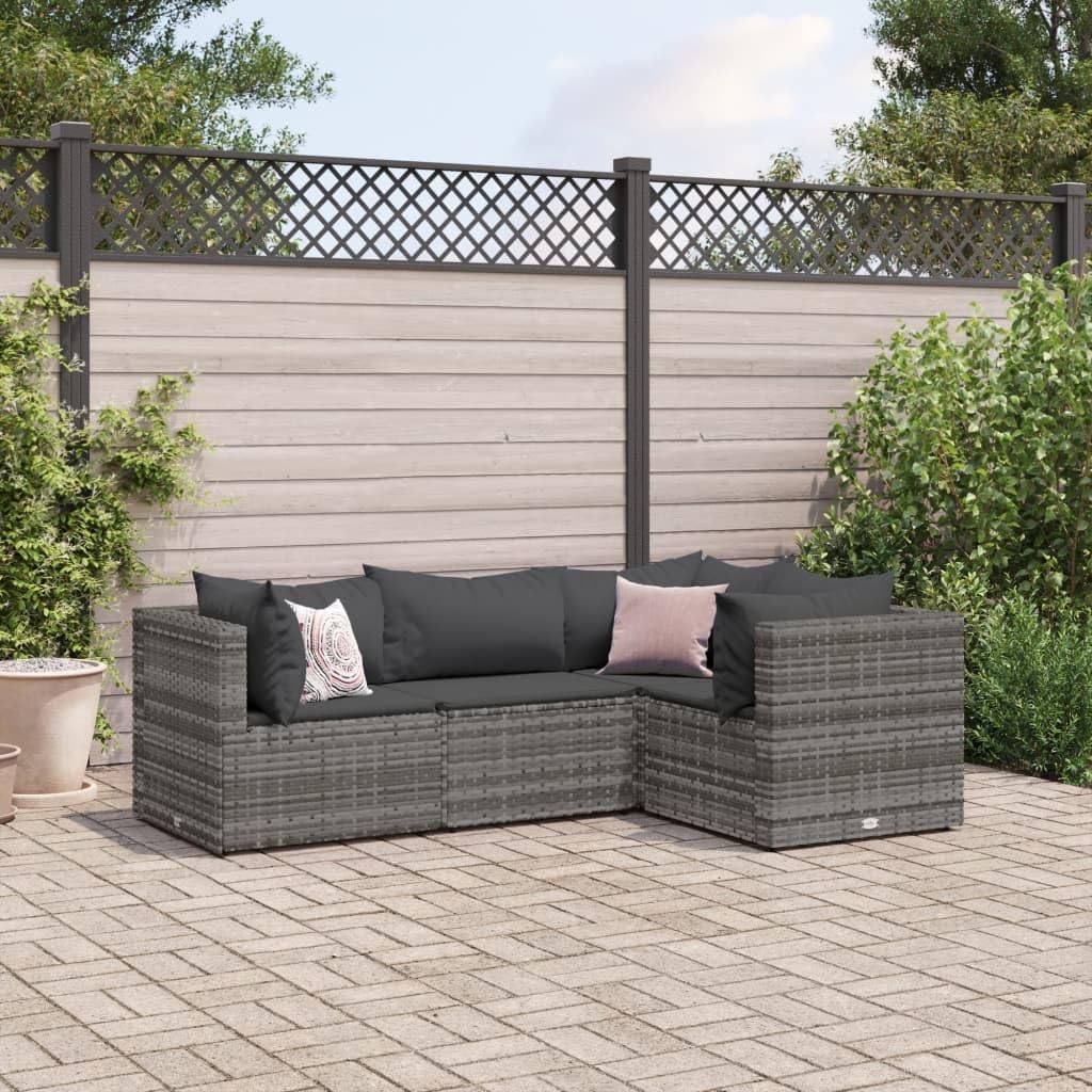 4 Piece Patio Lounge Set with Cushions Gray Poly Rattan,Comfortable Outdoor Furniture Set with PE Rattan and Adjustable Feet for Patio and Backyard Patio Furniture Sets, Outdoor Furniture Sets