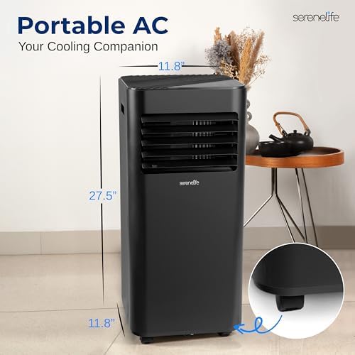 SereneLife 10,000 BTU Portable Air Conditioner, 115V Compact Room Air Conditioner with Dehumidifier & Fan, Window Mount Kit Included, Mini AC Unit for Bedroom, Office, or Home, Black