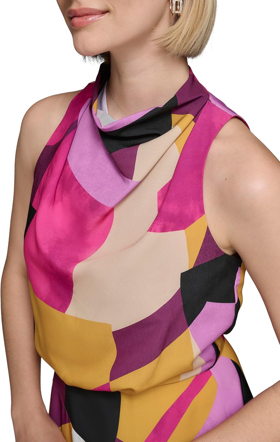KARL LAGERFELD Womens Halter Neck Silky Crepe Colorful Geo Print Midi Dress
