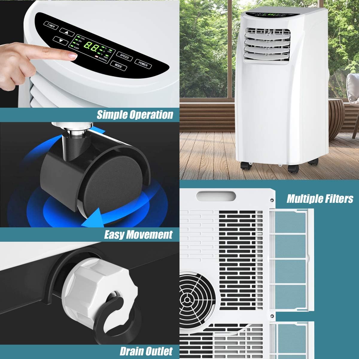 Portable Air Conditioner, Mini Air Conditioner with LCD Display, Mini Air Conditioner with Remote Control, Portable Air Conditioner for Home Office Use - White