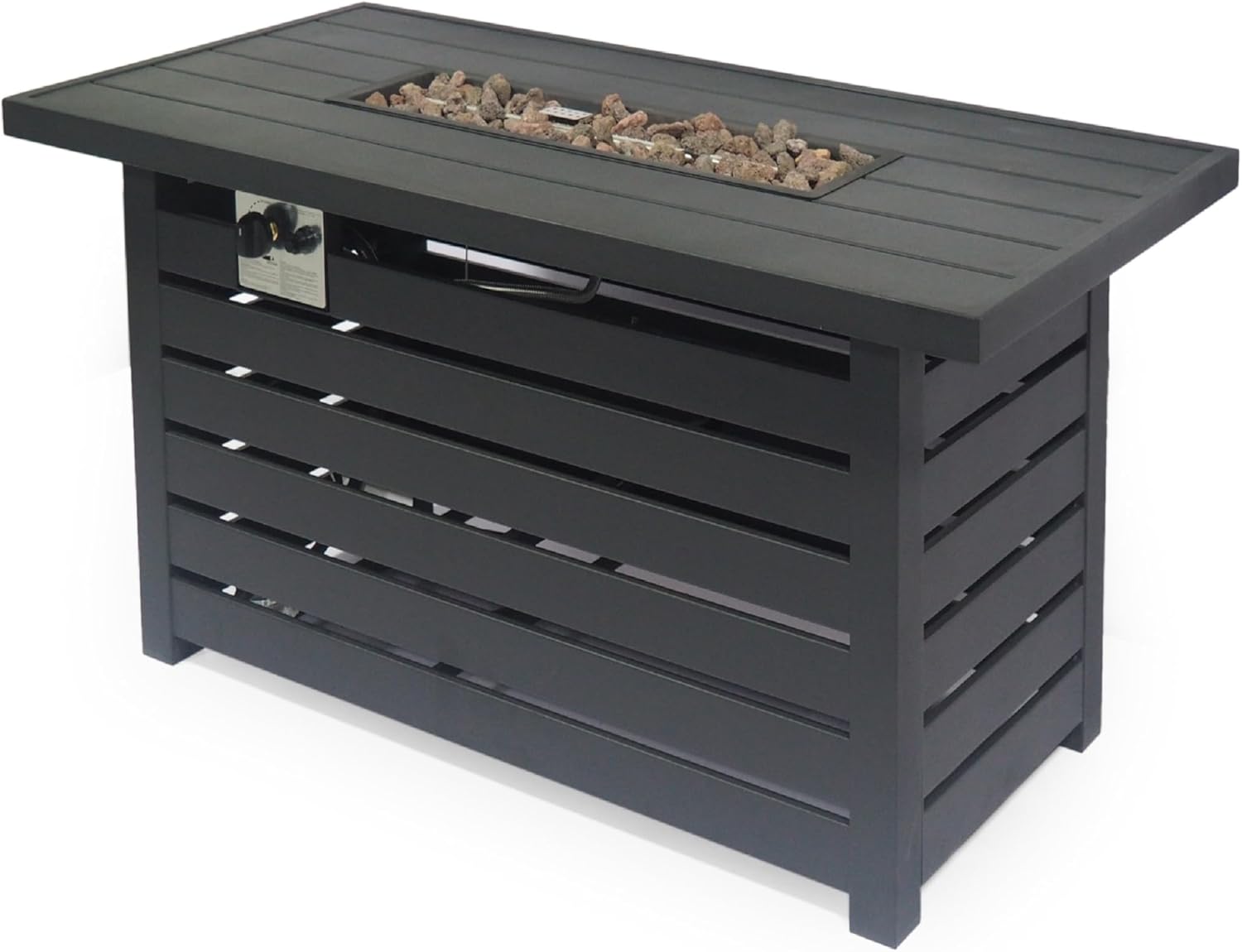 Benjara Outdoor Fire Pit, Black Iron, Inner Propane Gas Tank Storage, 47 Inch