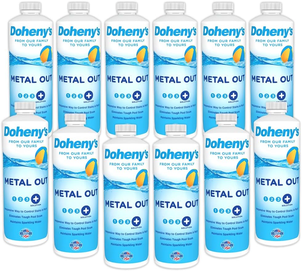 Doheny's Metal Out for Swimming Pools | 100% Pro-Grade | Keeps Metals from Staining, Scaling, and Causing Discoloration | Works On Pool Surfaces and Equipment | Set of (12) - 1 QT Bottles