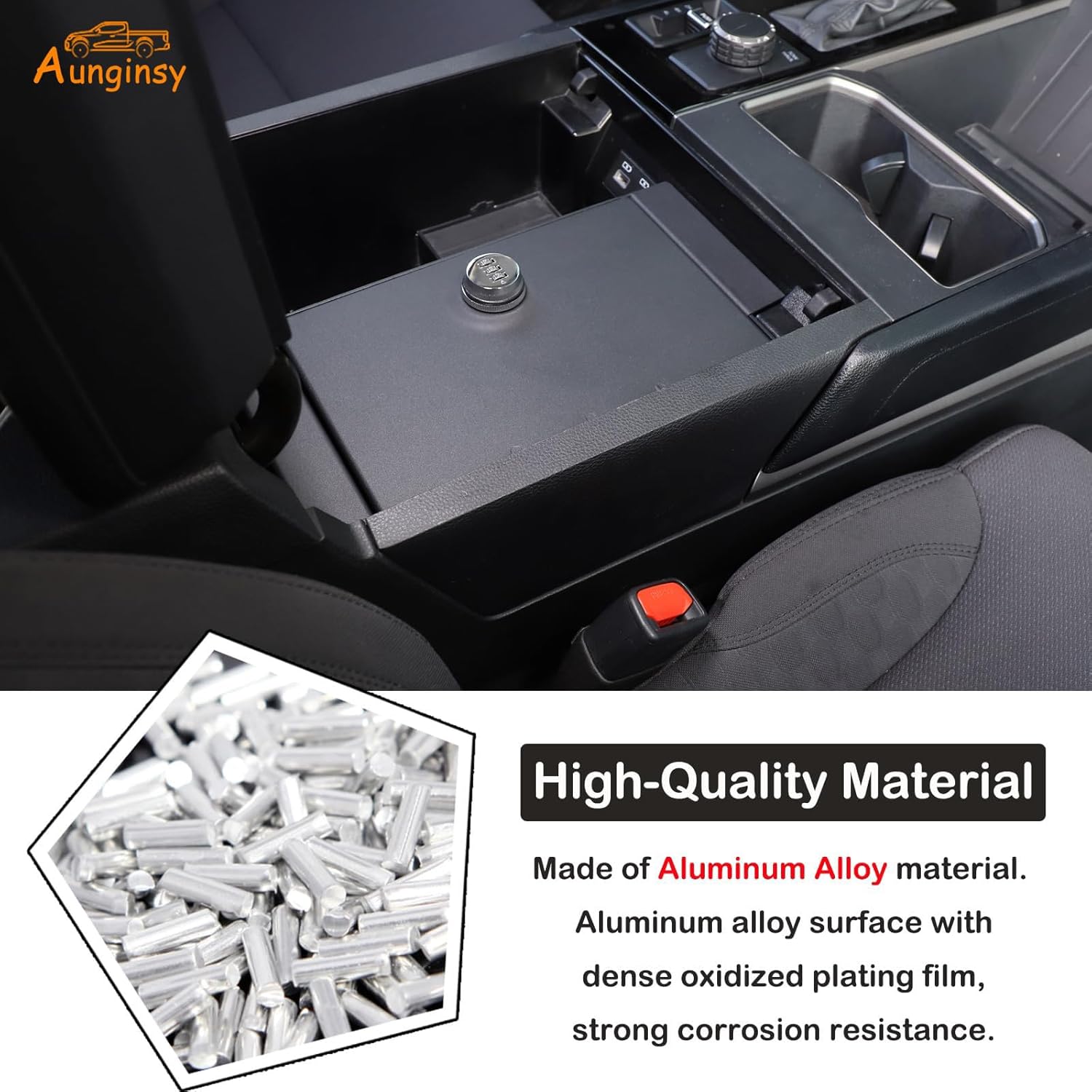 Aunginsy Car Center Console Lock Safe Box Armrest Storage Compatible with Toyota Tundra 2022-2025 Center Console Lock Box Armrest Security Organizer Tray with 3 Digit Combo Password Insert Accessories
