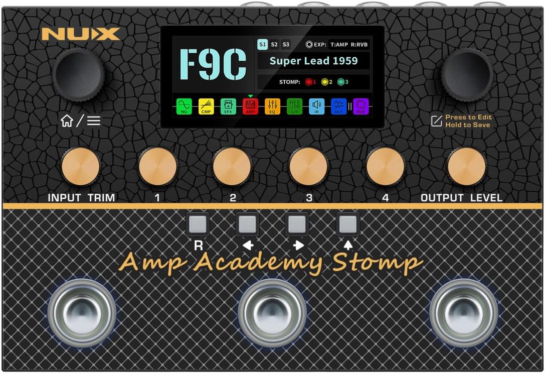 NUX Amp Academy Stomp Compact Amp Modeler, Multi Effects Pedal, 9 EFX blocks, Stereo IR Engine