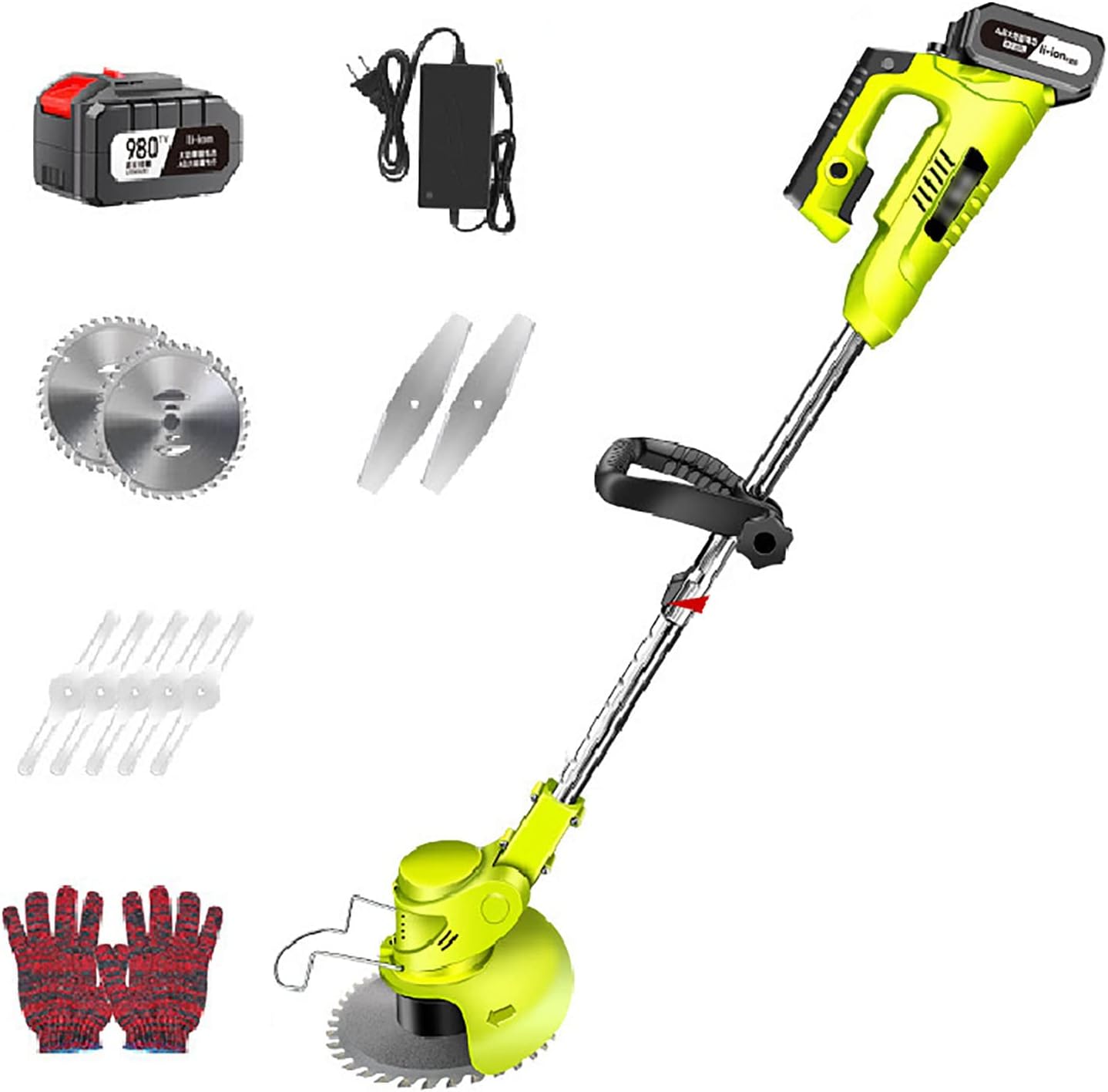 Cordless Lawn Mower, Adjustable Telescoping Rod 3 Styles Blades Walk-Behind Lawn Mower 48V/21000mA Battery Rechargeable Weeder Garden Lawn Mowing Tool