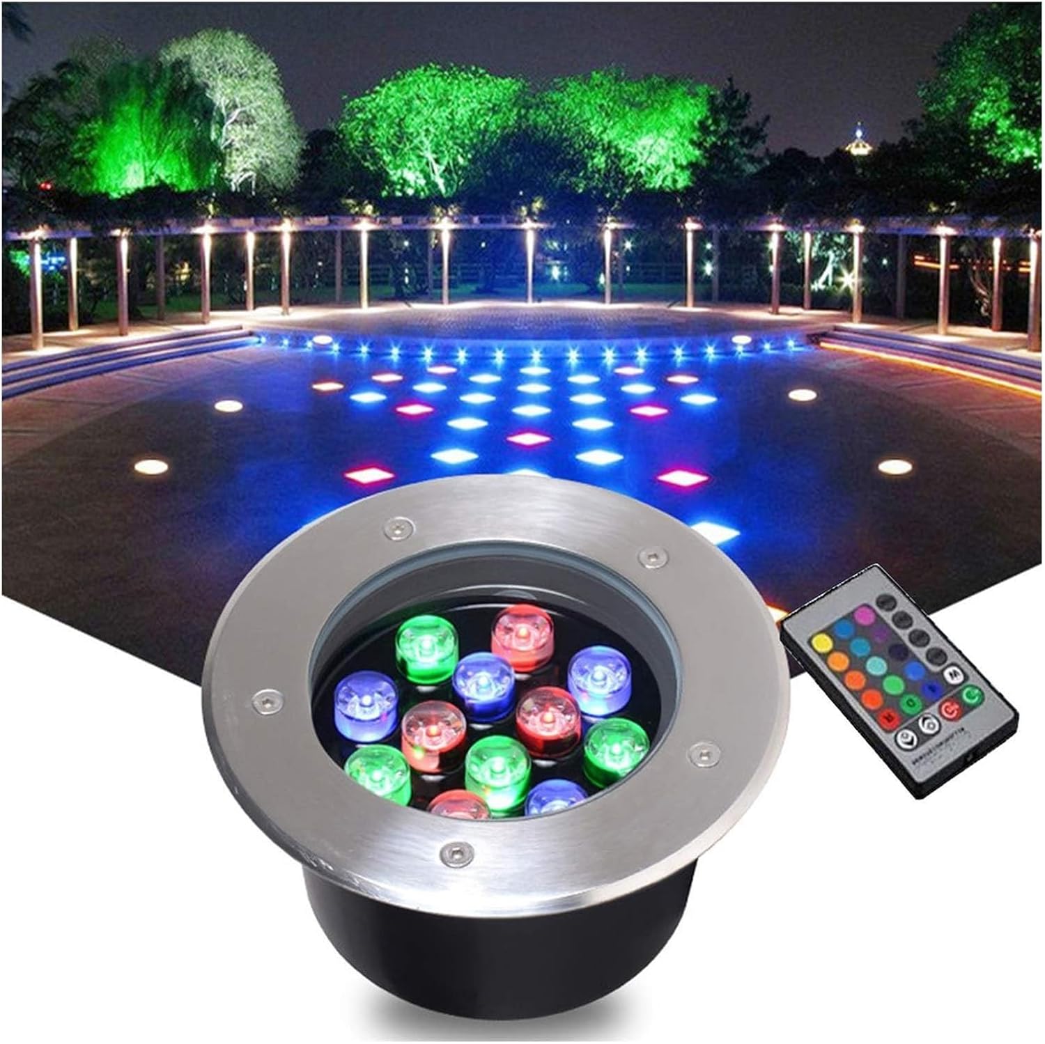Ground LED Landscape Lights - Landscape Lights, RGB with Remote Control Walkover LED Lights, Color Recessed Garden Light, IP67 Waterproof Outdoor Landscape Lighting ( Color : 12V-RGB , Size : 36W )