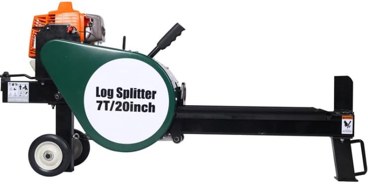 Zateety Double Flywheel Electric Log Splitter - 7-Ton Compact Horizontal Gas Log Splitter with Auto Return 20in, Portable 63cc Engine Firewood Splitting Forestry Harvesting