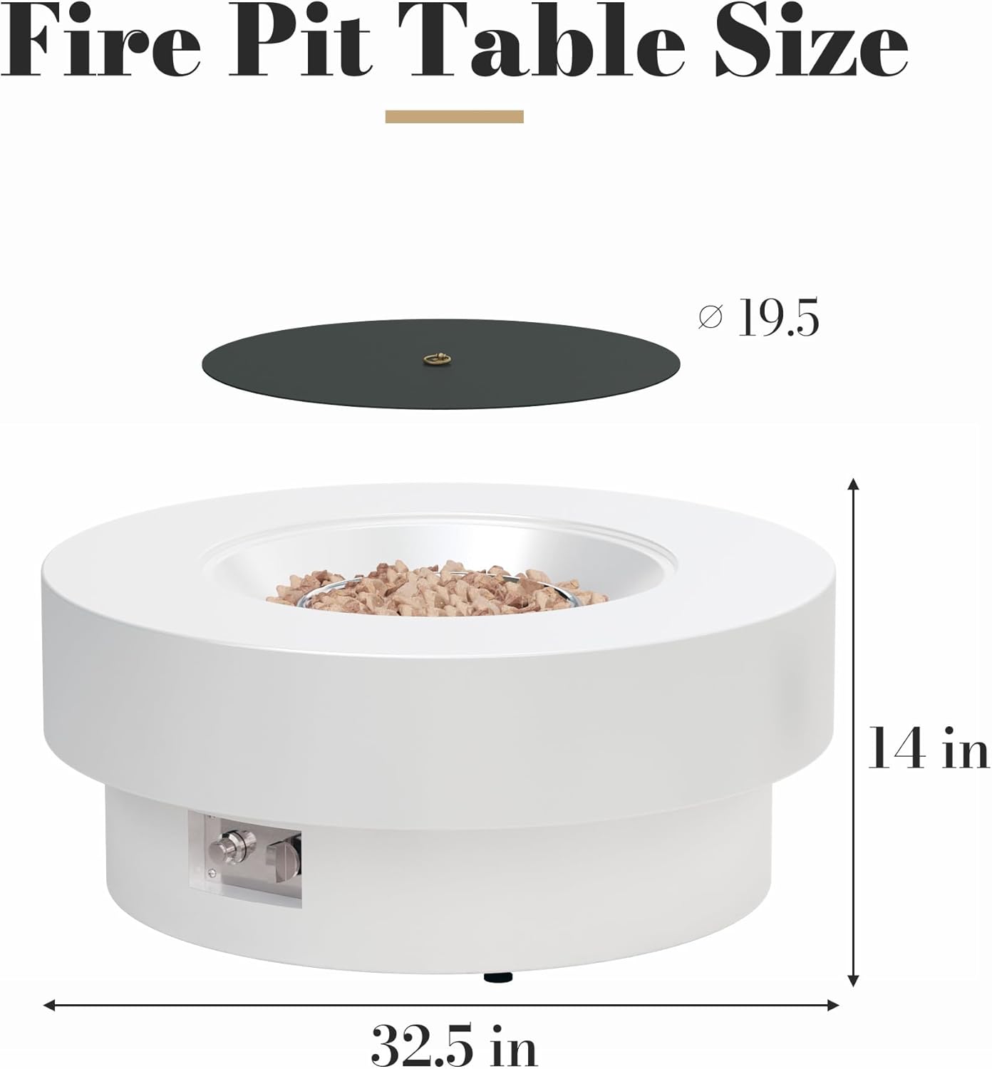32.5 Inch Propane Fire Pit Table, 50,000 BTU Round Patio Fire Pit Table Outdoor, CSA Certified, Stainless Burner with Steel Lid, Waterproof Cover & Lava Rocks, for Backyard Garden, White