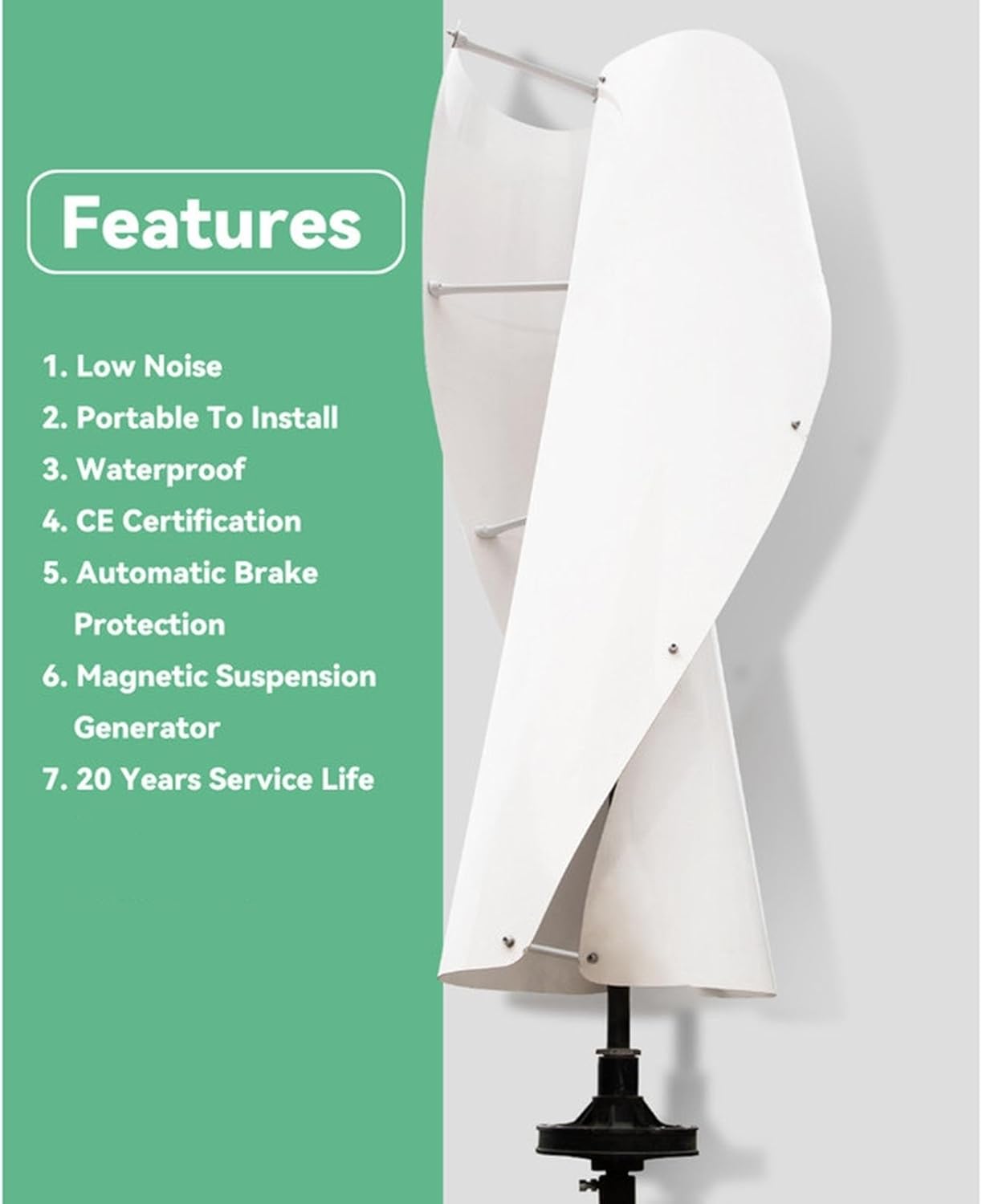 5KW 12V/24V/48V Wind Turbine Generator Kit with Hybrid MPPT Charge Controller Off Grid System Low Wind Speed Noiseless Maglev Generator with Clip Garden Light(Green,12V)