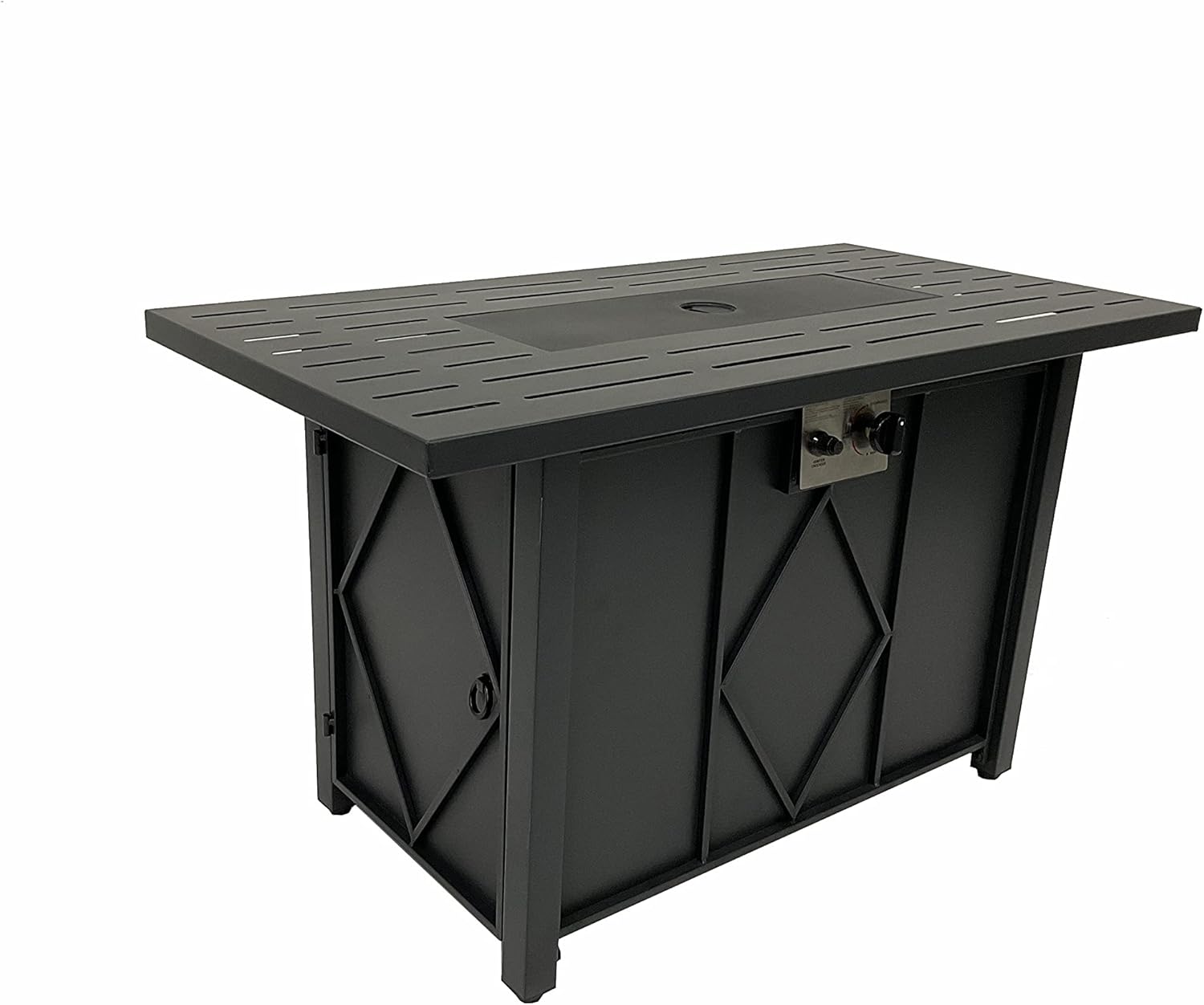 43in Propane Fire Pit Table 50,000 BTU Auto-Ignition Rectangular Gas Fire Pit Table with Glass Wind Guard, Glass Rock (Blue), Lid, Waterproof Cover