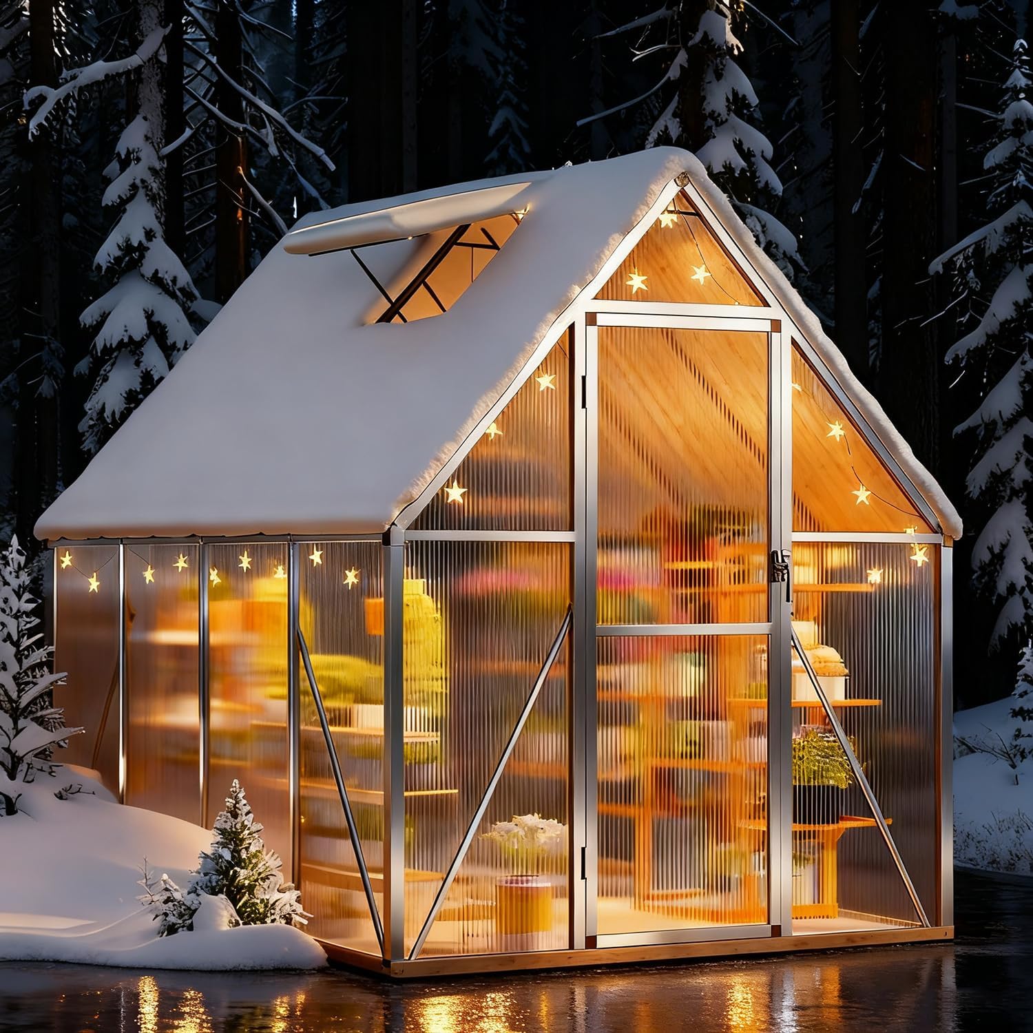 6x7 FT Outdoor Greenhouse, Heavy-Duty Polycarbonate Greenhouses Kit with Adjustable Roof Vent, Reinforced Aluminum Frame Walk-in Green House for Winter & All Seasons Backyard Use