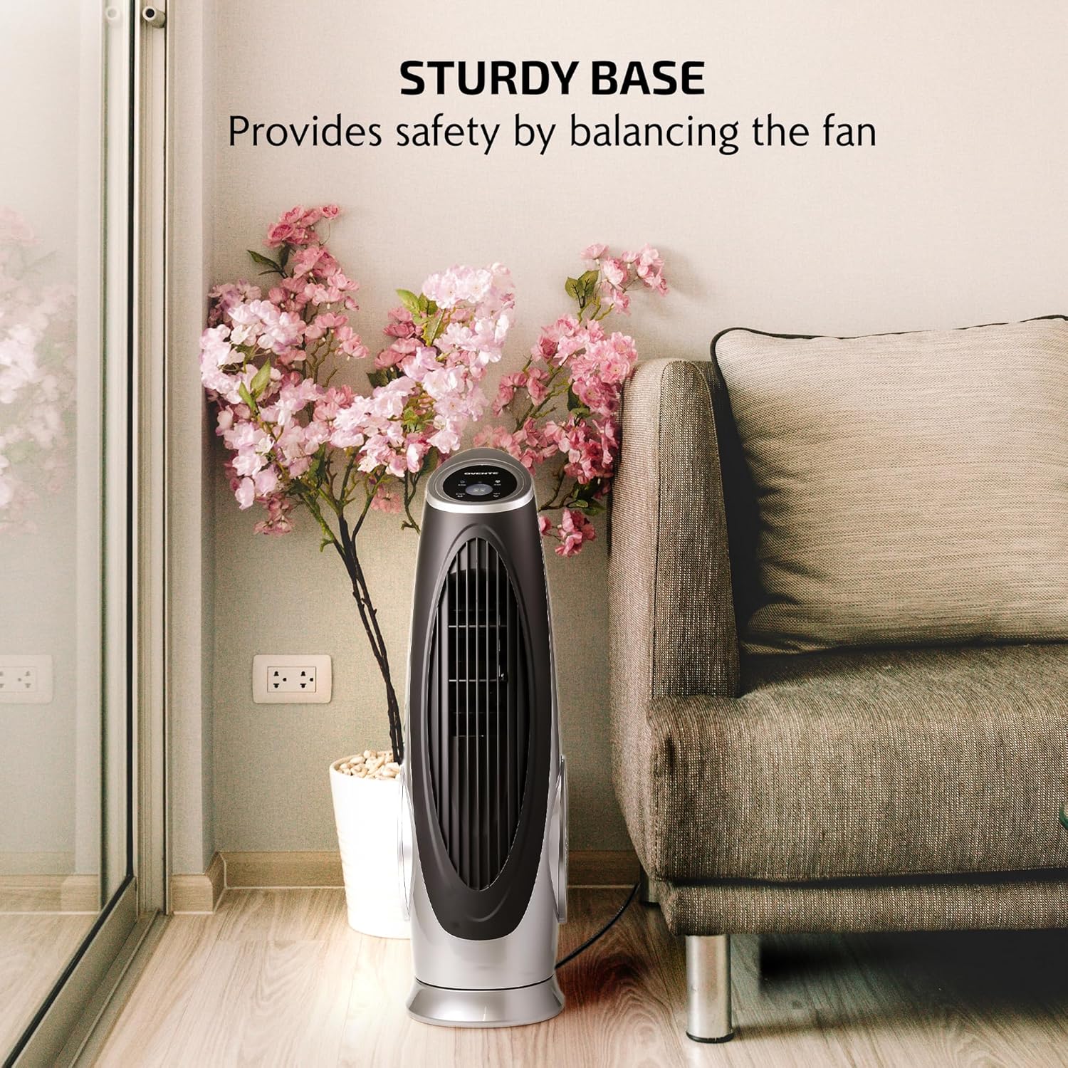 OVENTE Oscillating Tower Fan with Remote Control, 3-Speed LCD Panel & 8H Timer, 30.5