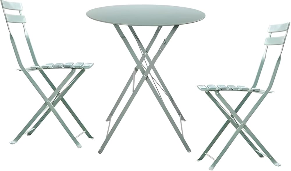 Outdoor Indoor Patio Bistro Set, Iron Folding Garden Furniture Sets, 1 Table and 2 Chairs for Balcony, Poolside, Backyard, Porch,Green-1 Table+2 Chairs (Green 1 Table+2 Chairs)