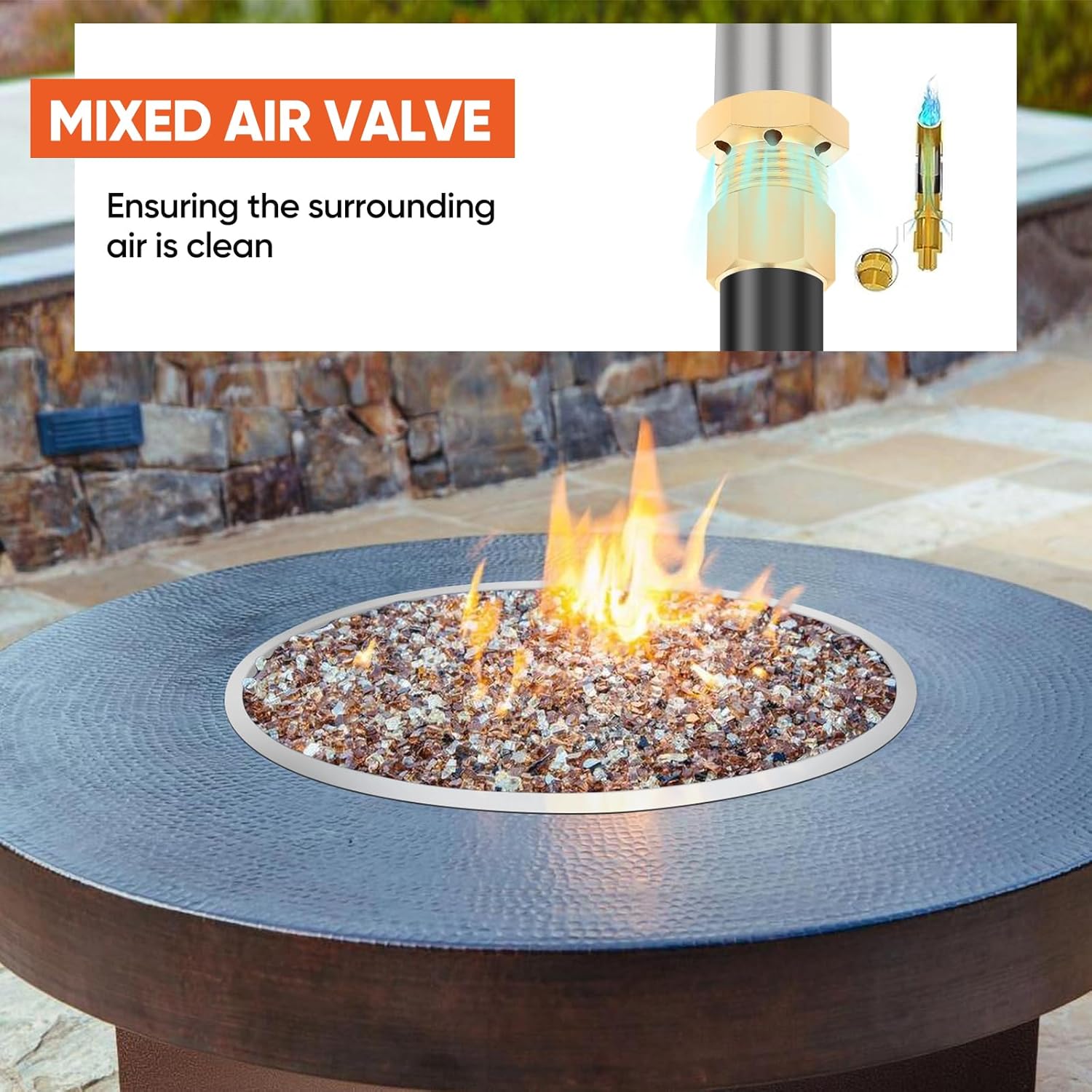 Dollate Drop-in Fire Pit Kit 25 Inch, Round Fire Pit Insert H Burner with Spark Ignition and Propane Hose Kit, Fire Pit Pan for Indoor or Outdoor Decorative Fireplace