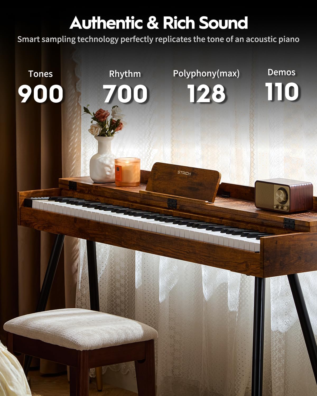 STRICH 88 Key Digital Piano, Hammer-Action Weighted Keyboard, Full Size Desk Cover Electric Piano Keyboard with Stand, 25Wx2 Speakers, Headphones, Three Pedal, SDP-350S(Furniture Style)