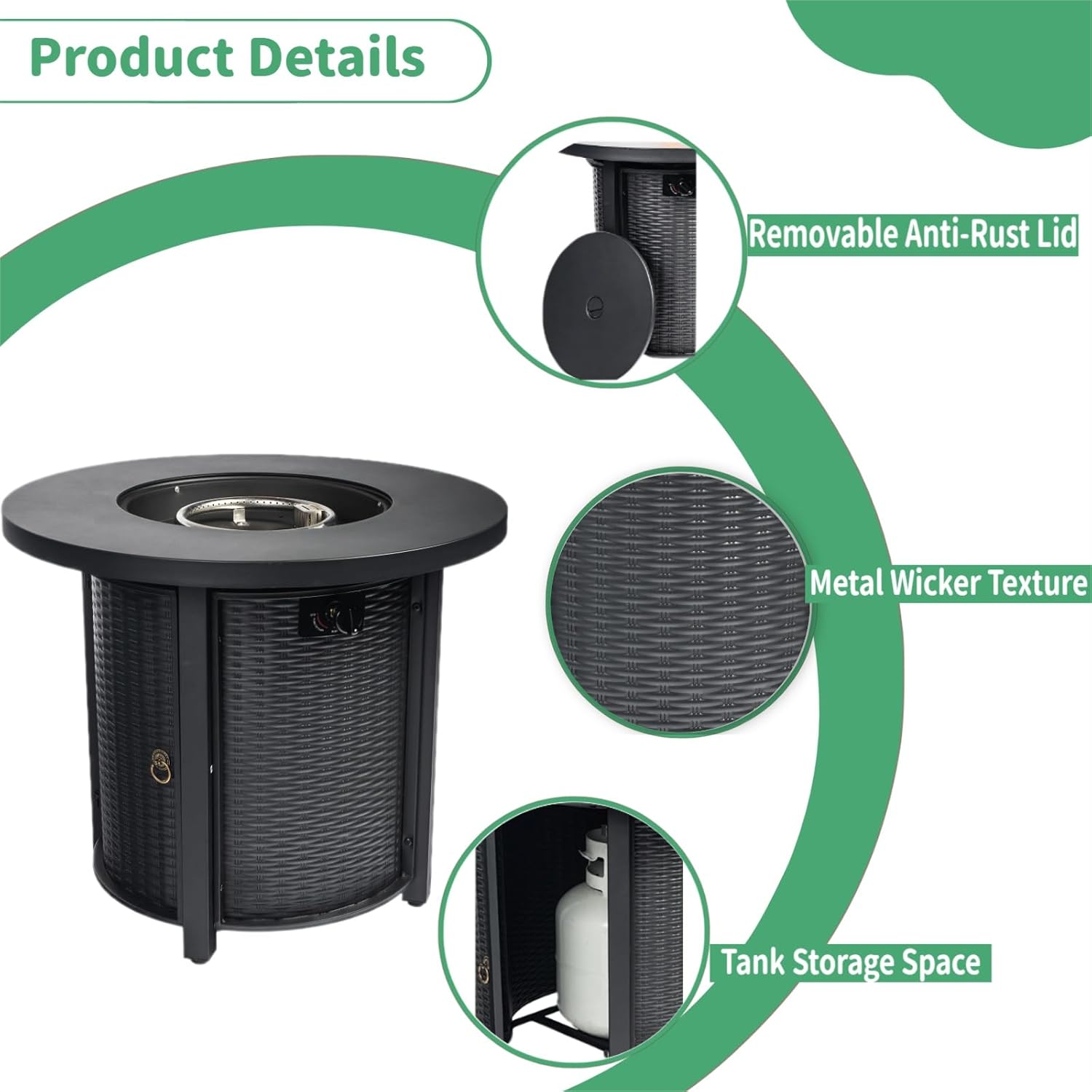 30 Inch Outdoor Propane Fire Pit Table,50000 BTU Steel Gas Firepit with Lava Rocks & Cover, Portable Round Patio Heater for Deck Garden Backyard Black