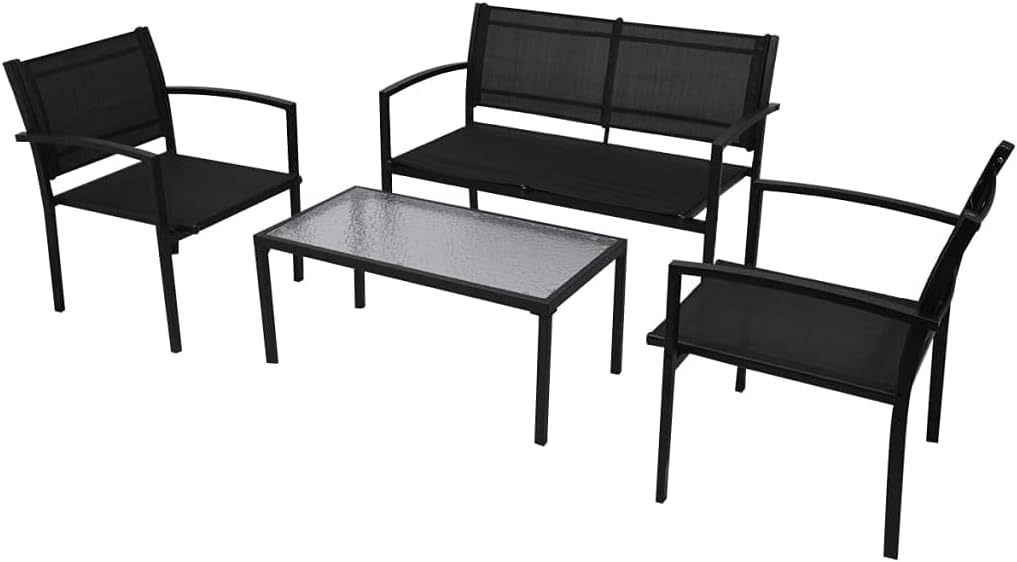 4 Piece Patio Lounge Set Textilene Black, Patio Furniture Sets, Outdoor Furniture