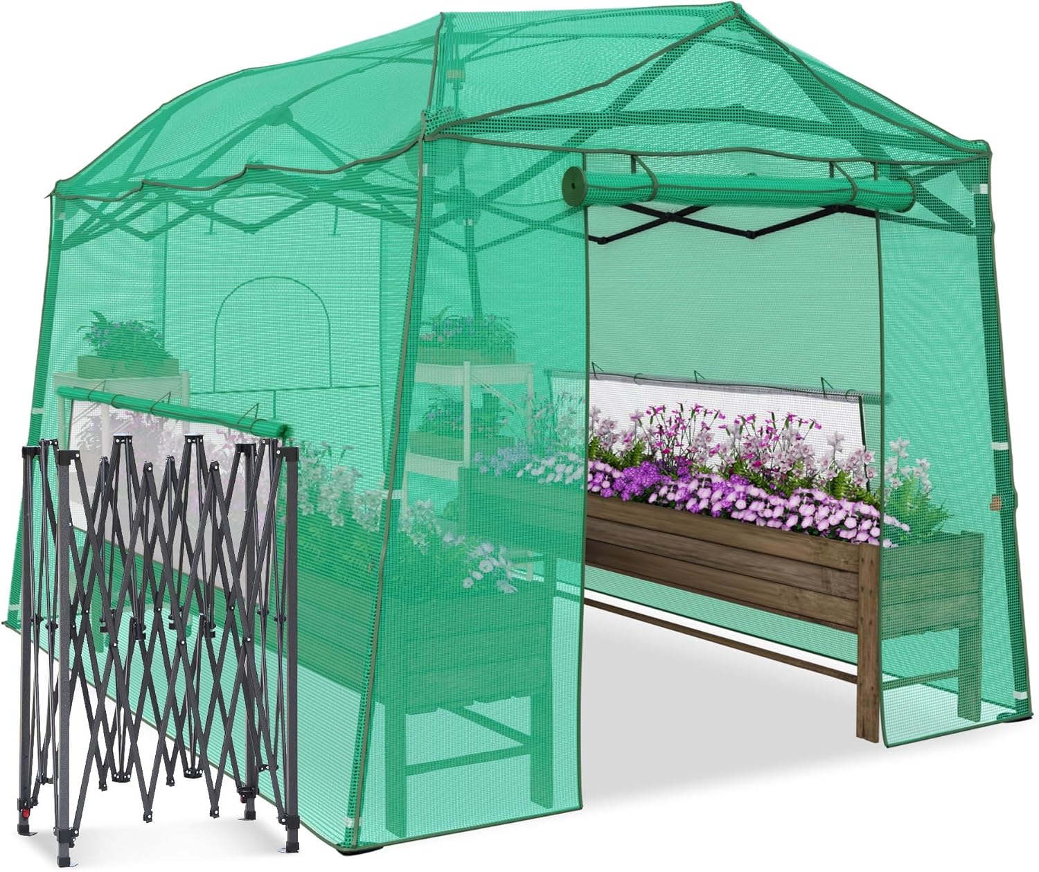 11 x 8.5 x 7.5 FT Walk-in Greenhouse, Portable Pop-up Greenhouse for Indoor Outdoor, Plant Garden Green House with Zippered Doors, Screen Windows, Heavy Duty Frame and Durable PE Cover