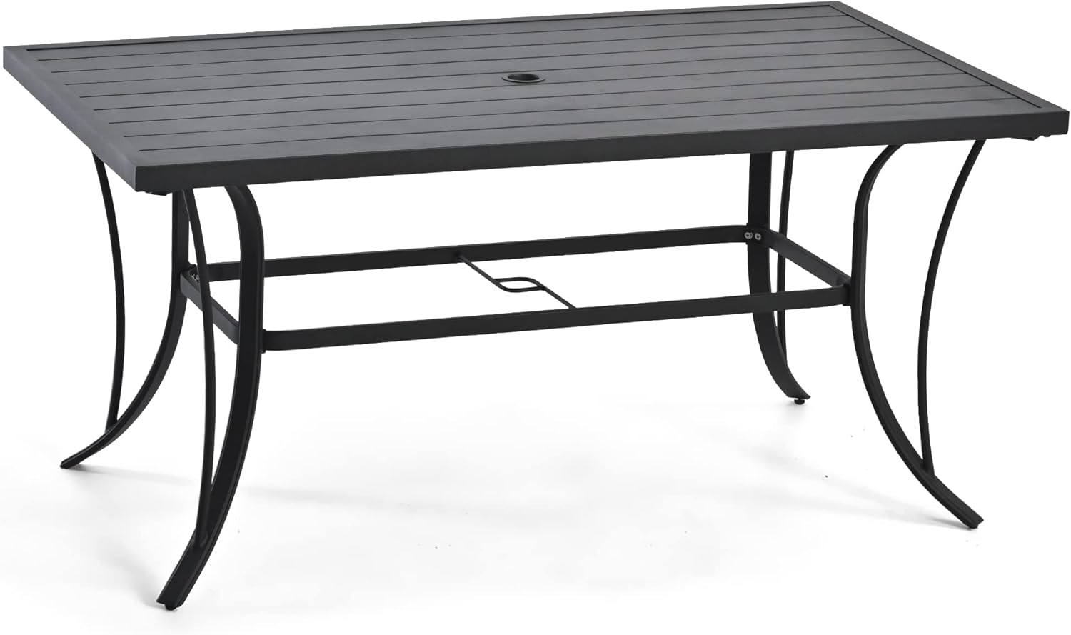 HAPPATIO Patio Dining Table for 6, Metal Steel Slat Patio Dining Table with Umbrella Hole Dia 2
