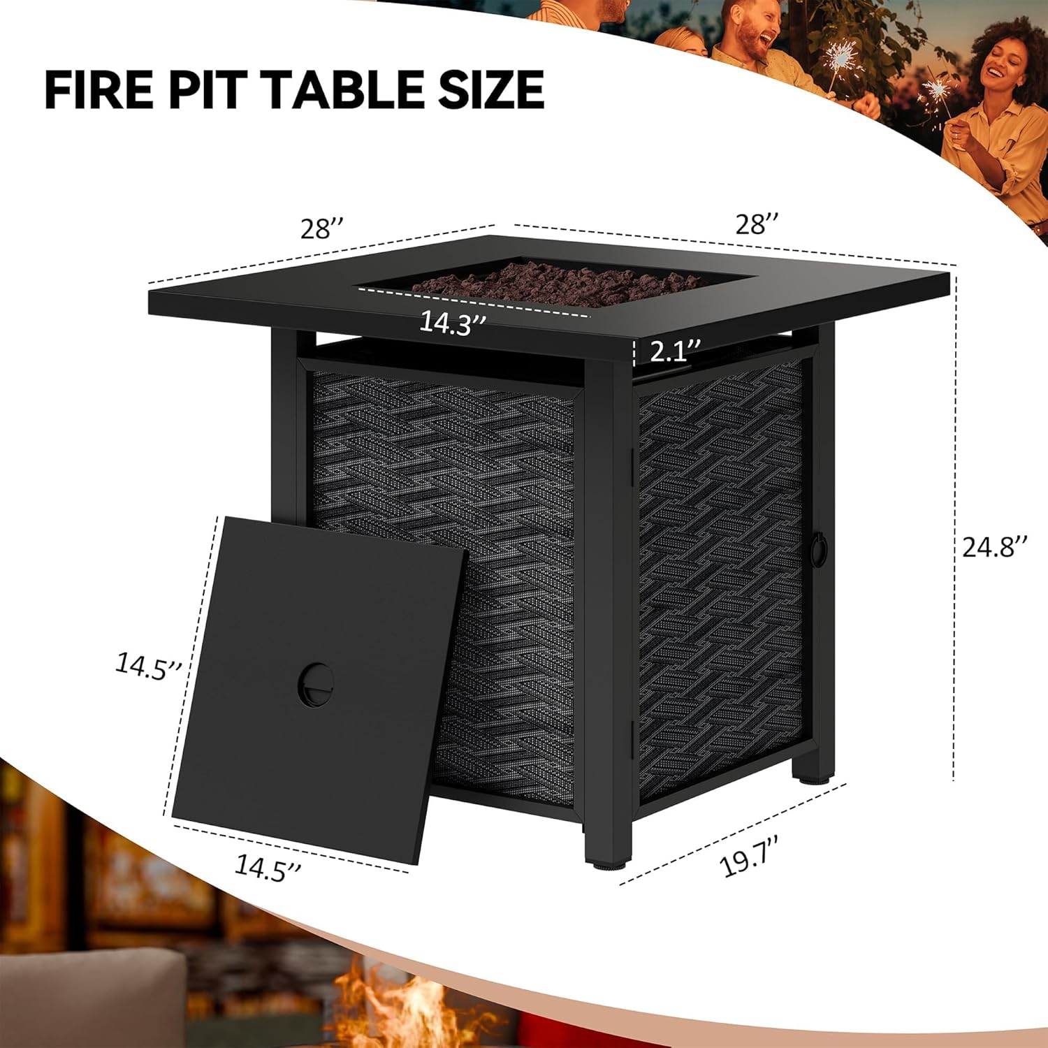 Vongrasig Propane Fire Pit, 28” Outdoor Gas Fire Pit, 50,000 BTU 2-in-1 Texteline Pattern Fire Table with Removable Lid for Outside Patio, Backyard, Garden, Square