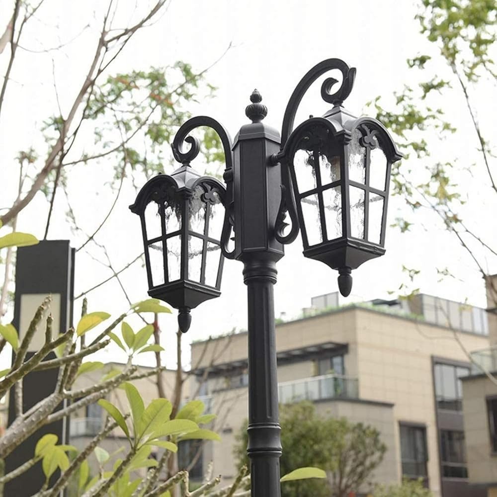 Generic 2-Lights High Pole View Lights Outdoor Waterproof Aluminum Pillar Post Lantern Rural Landscape Road Lighting Fixtures Rustic American Courtyard Street Lights Path Bollard Column Lamp