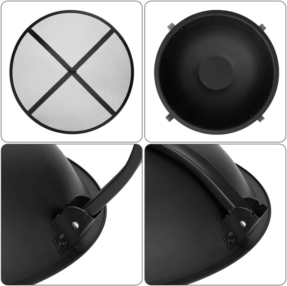 Outdoor Fire Pit Fireplace Portable Firepit Iron Brazier Wood Burning Coal Pit Fire Bowl Stove with Mesh Screen Lid Poker for Camping Patio Garden Backyard Beach Picnic (21.65