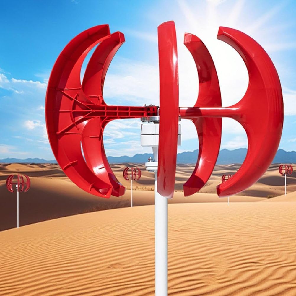 8000W Vertical Wind Turbine Generator with 5 Blades, Red Wind Motor for Garden & Boat Controller Power Producer Equipment