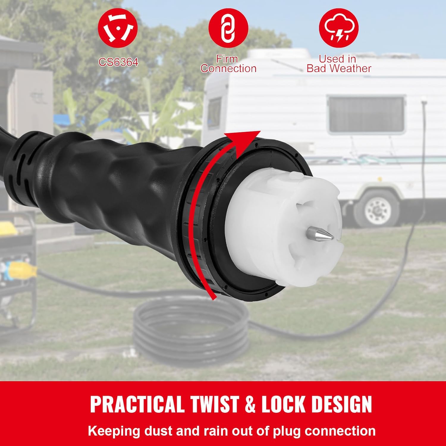 Happybuy 15FT Generator Power Cord, 50-Amp, 125/250V, 14-50P to CS6364 Locking Connector, Heavy Duty for RVs & Outdoors