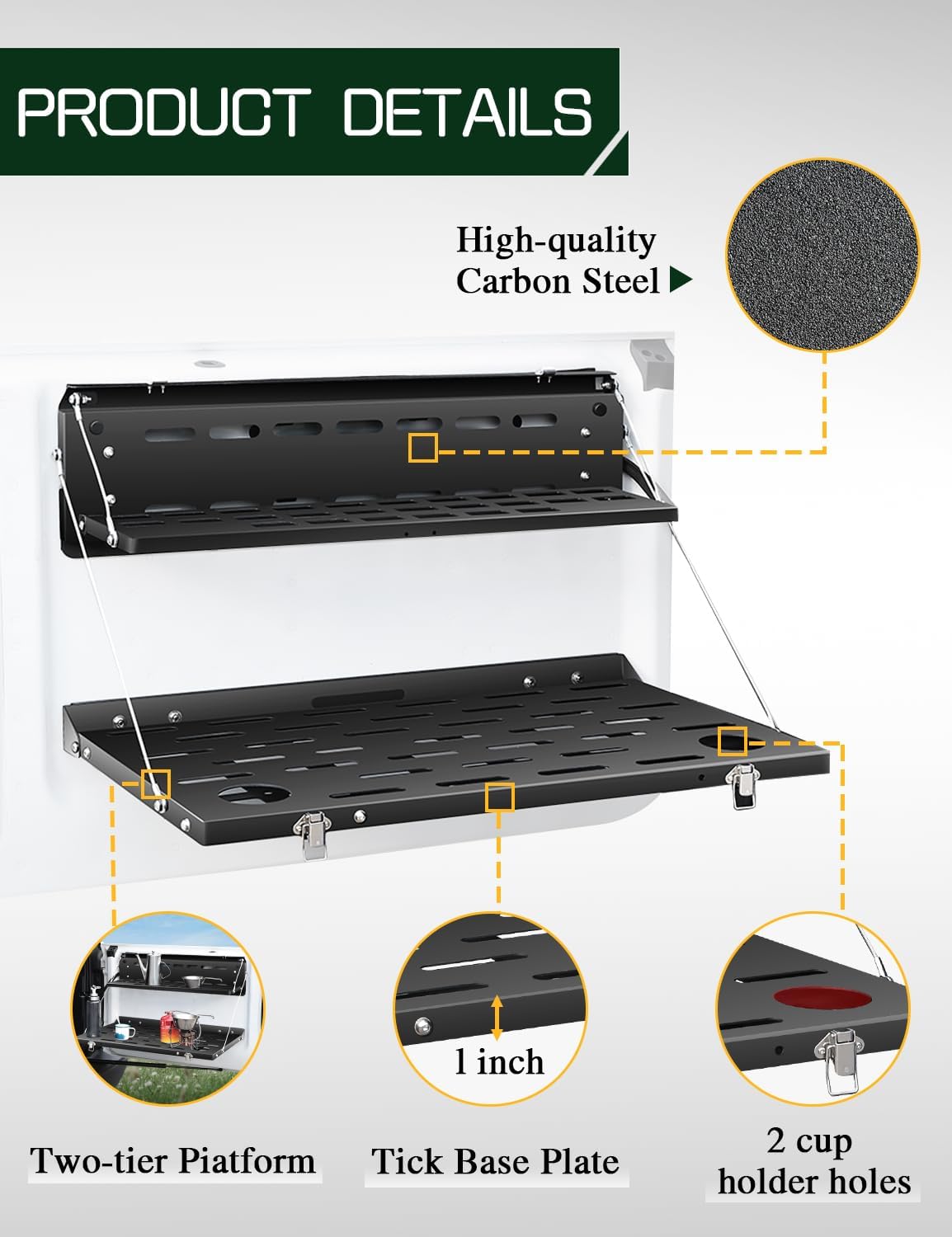 JROAD Bronco Double Layer Tailgate Table for 2021 2022 Ford Bronco 2/4 Door Rear Foldable Cargo Shelf Storage Shelf MOLLE Panel Bronco Accessories