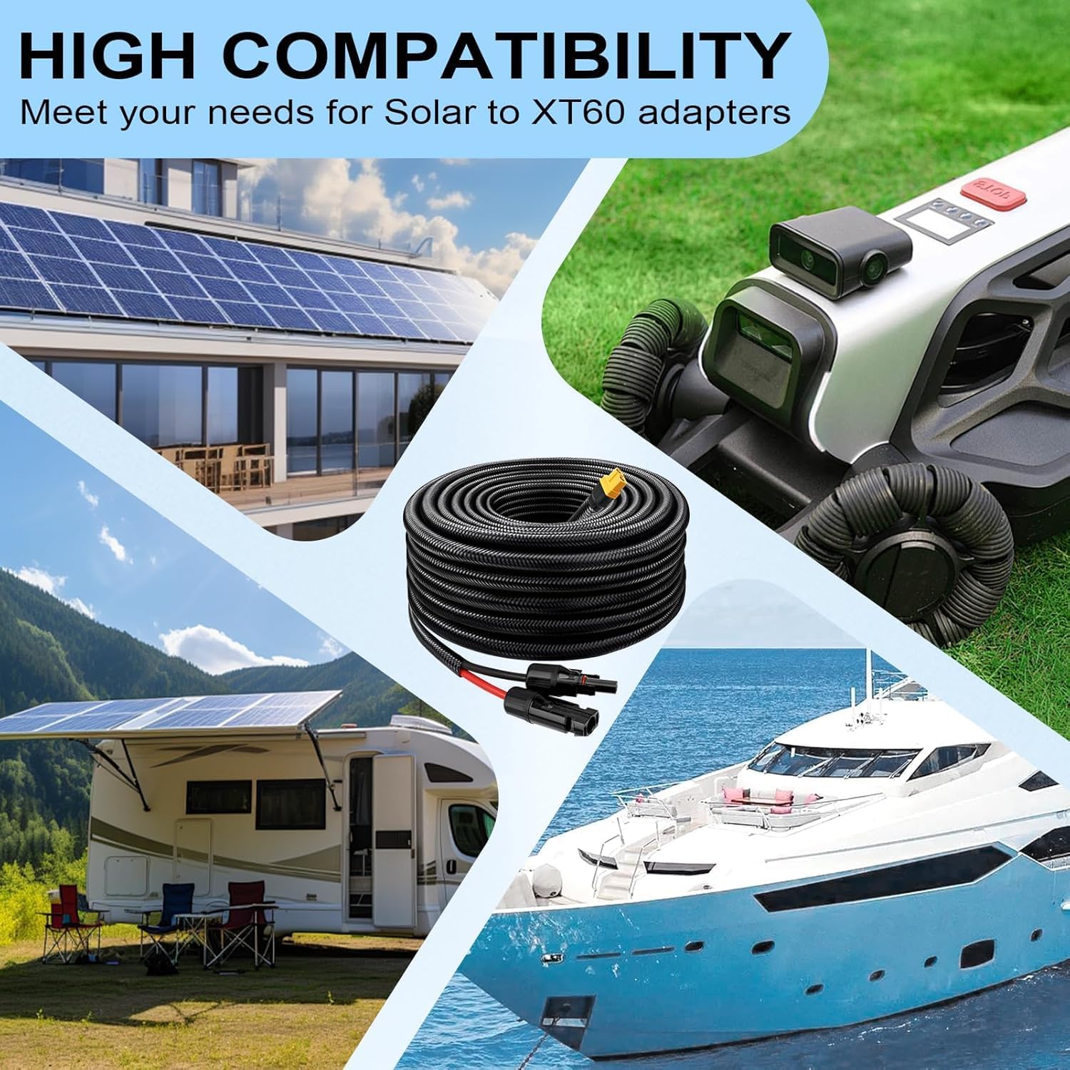 Solar to XT60 Cable 10AWG 50FT Solar Connector to XT60 Adapter Cable for Solar Panel to Battery RV Portable Power Station Solar Generator - 50 Foot