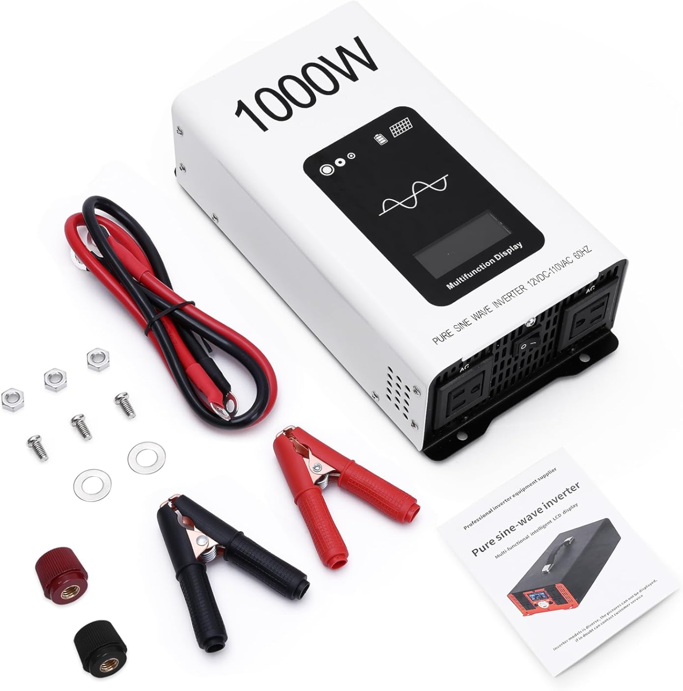 1000W Pure Sine Wave Inverter 12V DC to 120V AC Converter for Home, RV, Truck, Camping, Trailer, Support Li, AGM, SLD, Gel, FLD Batteries