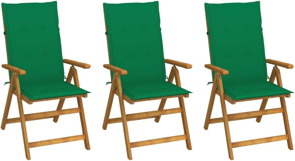Folding Patio Chairs 3 pcs with Cushions Solid Acacia Wood,Adjustable Acacia Wood Folding Patio Chairs with Cushions for Ultimate Comfort and Style Outdoor Furniture, Outdoor Chairs