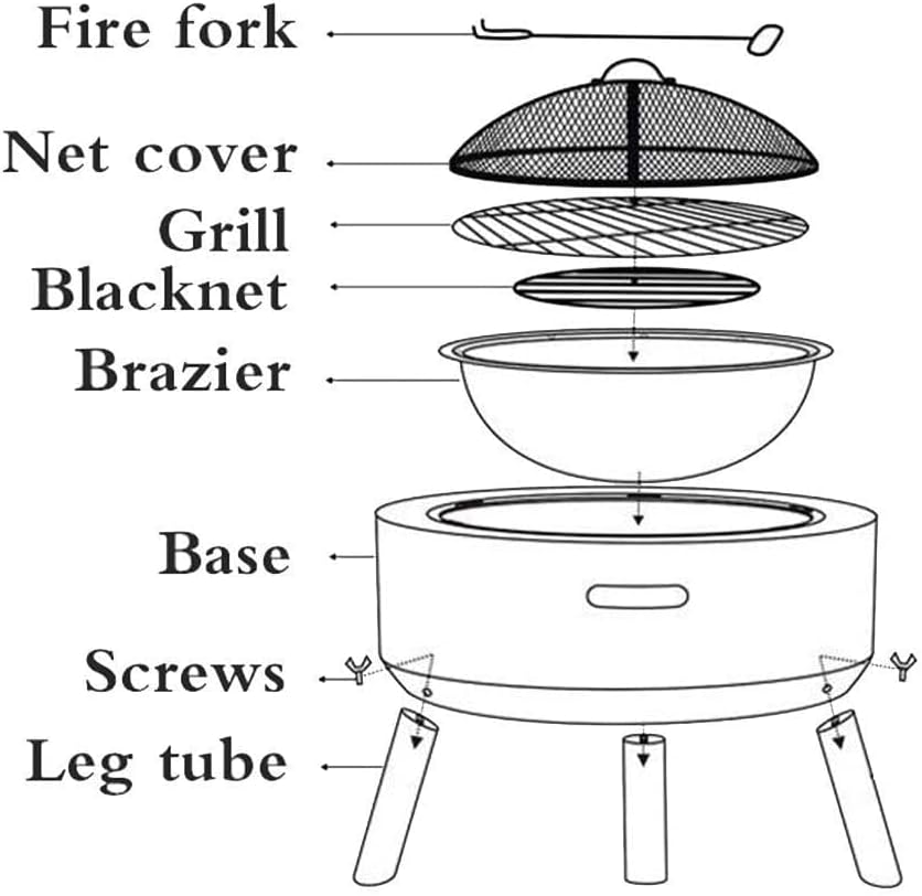 BBQ Grill Outdoor Fire Pit Bowl, Fire Pit with BBQ Grill Shelf Triangle Bracket Magnesium Oxide Material Outdoor Garden Fire Pit with Mesh Cover,Outdoor Fire Pits