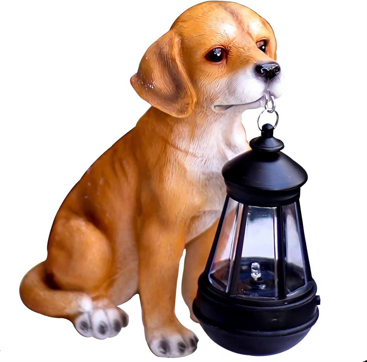 Garden Dog Figurine with Solar Powered LED Lights, Resin Outdoor Ornament Puppy Dog Statue for Patio, Lawn Art Decor (Color : Multi-Colored, Size : 9.1