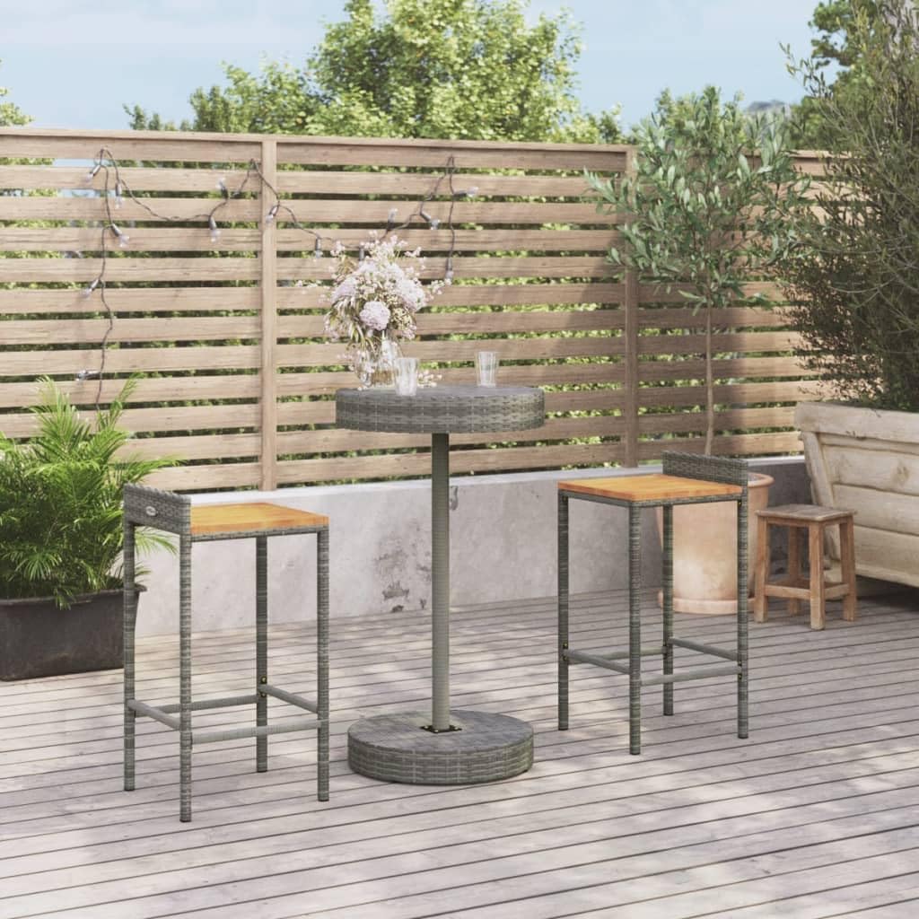 Furniture Sets 3 Piece Patio Bar Set Gray Poly Rattan&Solid Wood Acacia,Elegant and Functional Garden Bar Set for Casual Dining and Entertainment Garden Conversation Sets