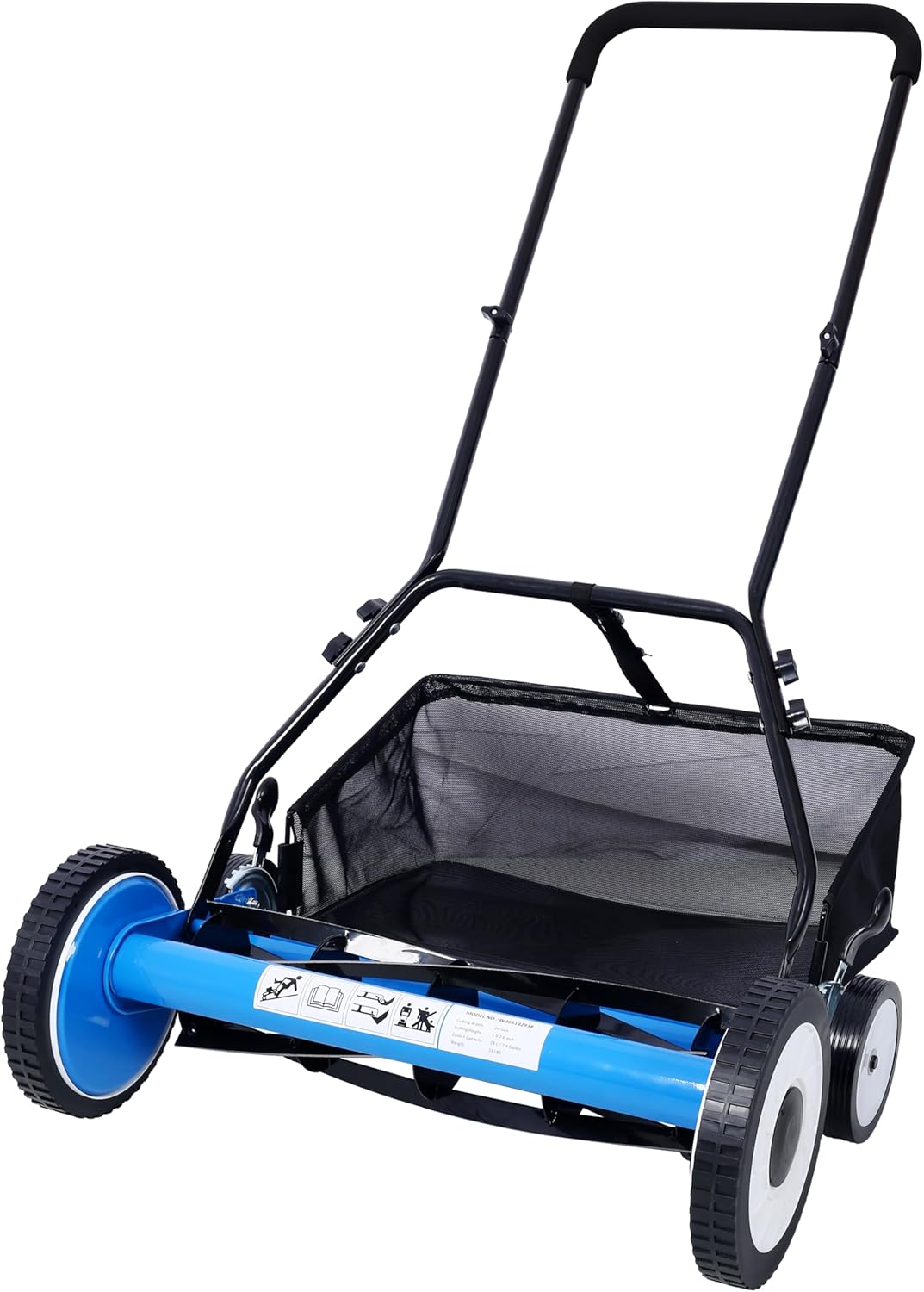 20-Inch 5-Blade Push Reel Lawn Mower, Manual Lawn Mower with Grass Catcher & 4-Wheel Design, Effortless Quiet Operation for Small to Medium Yards, Eco-Friendly and Easy Storage, Blue Color