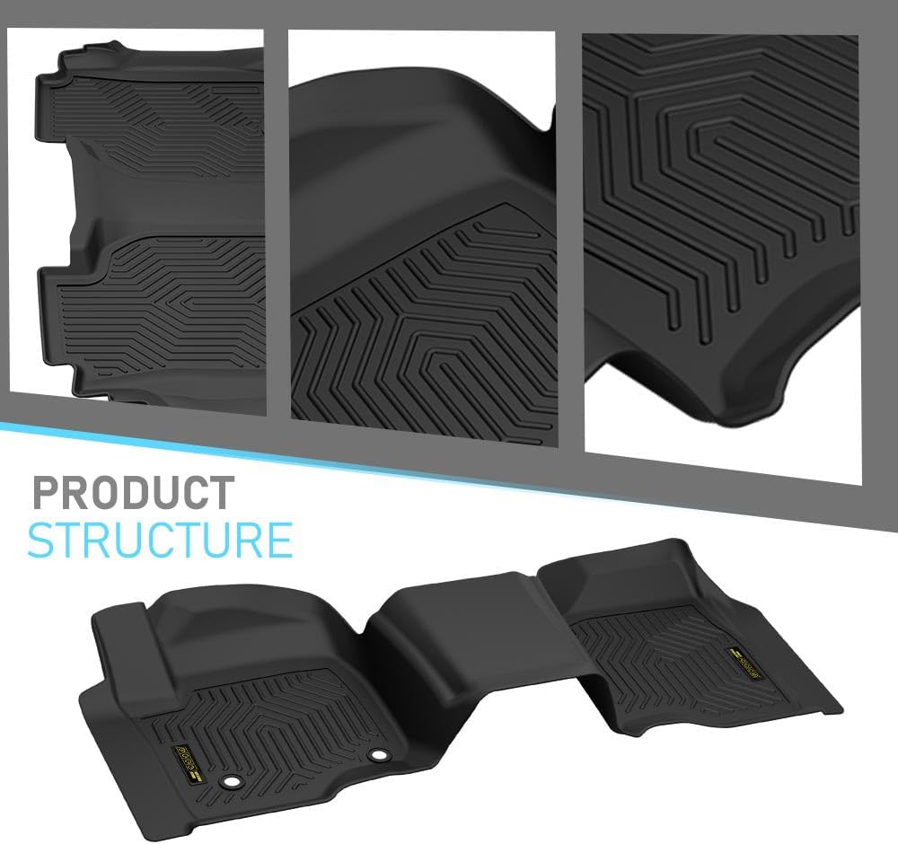 TPE Floor Mats Fit Chevy Silverado/GMC Sierra 1500 Double Cab 2019-2024 1st and 2nd Row Truck Accessories Cargo Liners All Weather Protection 2PCS