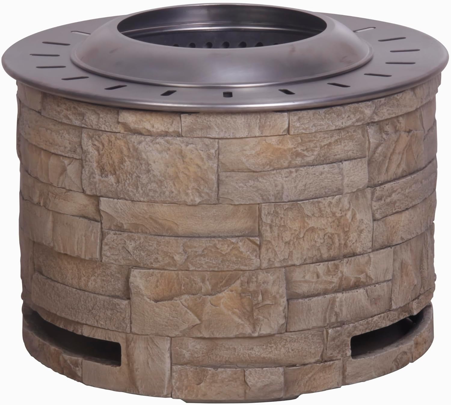 20.5 Inch x 15 Inch Round Stainless Steel Smokeless Firepit with Wood Pellet/Twig/Wood As The Fuel, Stack Stone Look, Yellow