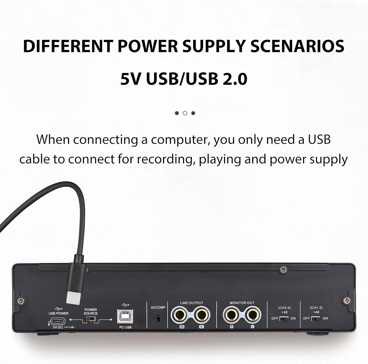 HXBER 4 Channels Recording Sound Card with Driver Free Audio Interface, 4-in 4-out USB Sound Card 24 bit/192khz 48V Phantom Power Supply for Professional Recording of Live Streaming Karaoke, Black