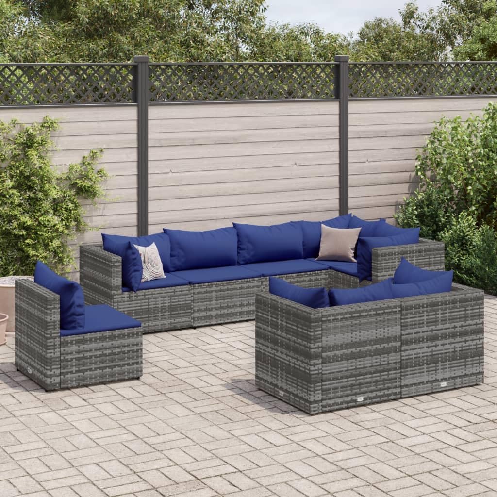 Furniture Sets 8 Piece Patio Lounge Set with Cushions Gray Poly Rattan,AllWeather Rattan Outdoor Lounge Set for Garden, Patio, or Terrace Garden Conversation Sets