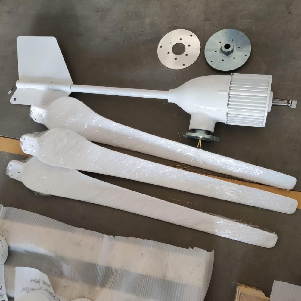 Wind Turbine Generator Kit, 3000W 24V 48V 96V 3 Blades Horizontal Wind Turbine Generator Windmill with MPPT Charger Controller and Off Grid Inverter for Hybrid Solar Wind System(48V)